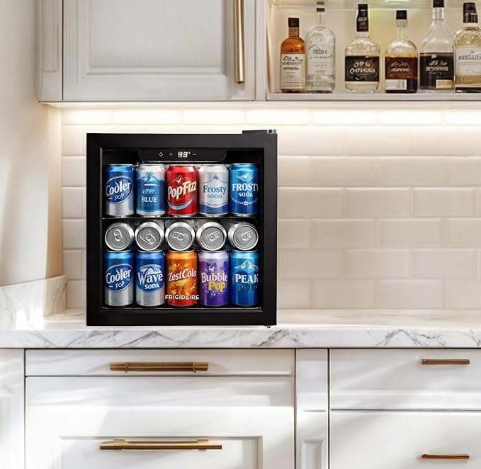 FRIGIDAIRE 12-Bottle Cooler, 1.2 Cu. Ft. Glass Door Beverage Refrigerator, Digital Display Mini Fridge with Touch Controls, Adjustable Shelves, LED Lighting & Quiet Compressor Cooling - Image 13