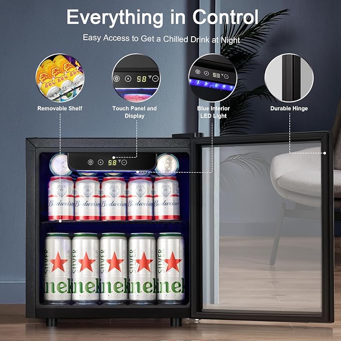 Antarctic Star Mini Fridge 12 Bottle 48 Can Beverage Refrigerator Cooler with Glass Door for Soda Drinks or Wine,Freestanding Beverage Fridge for Home and Bar with Adjustable Shelving, 1.3 Cu. Ft. - Image 5