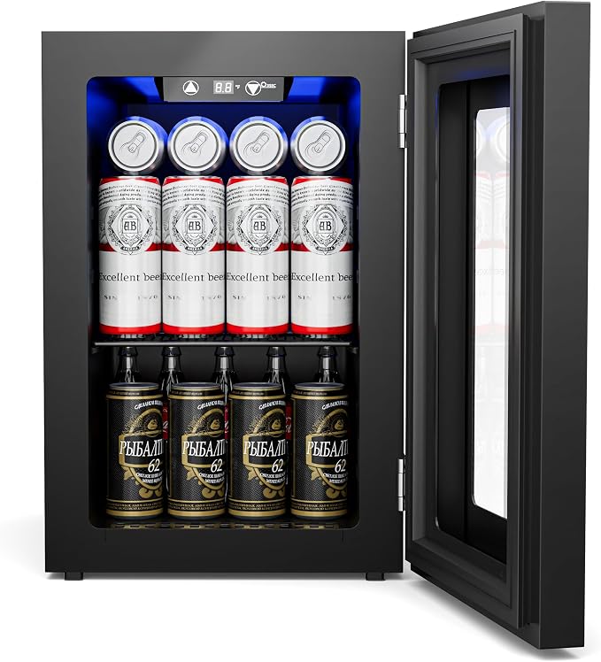18L Beverage Refrigerator Cooler, 24-Can Mini Fridge with Glass Door | LED Light, 40–61°F Digital Temperature Control, Freestanding Drink Fridge for Soda, Beer, Bedroom, Office & Home Bar - Image 9