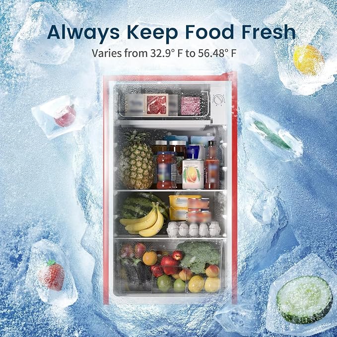 Mini Fridge with Freezer 3.2 Cu.Ft for Bedroom and Office Red | Single Door, Small Refrigerator, Energy-efficient, Low Noise, Mini fridge for Dorm - Image 4
