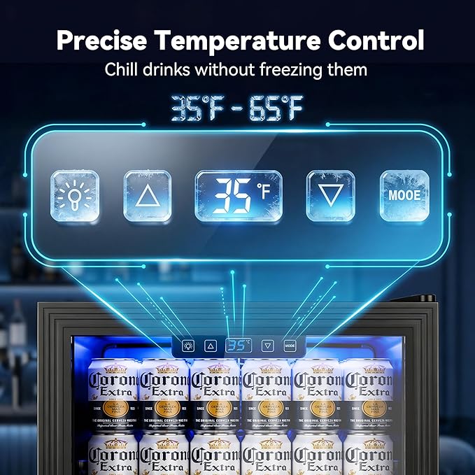 Beverage Refrigerator, 2.47 Cu.Ft Mini Fridge Beverage Cooler | Glass Door, 35–65°F Digital Temperature Display, Adjustable Shelves, Beverage Fridge for Soda, Beer & Wine - Image 5