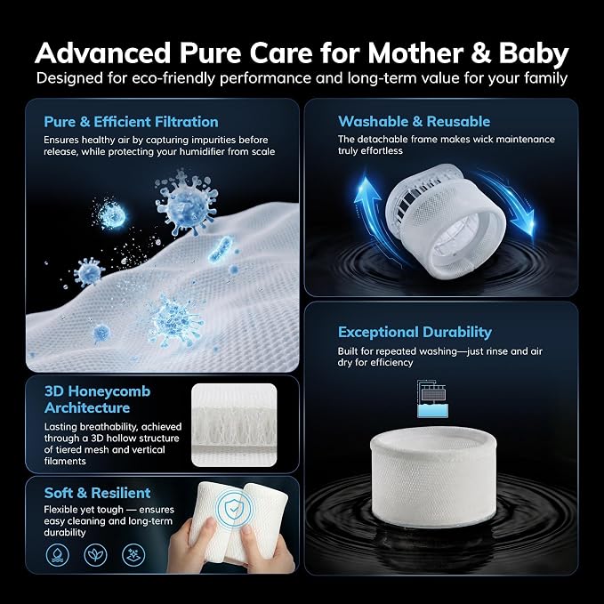 No White Dust Evaporative Tech, AEOCKY Mist-Free Humidifier for Baby, 4.5L with Self-Clean & Dry Filter Mode, Timer, Sleep, Auto Mode for Bedroom, Home, Nursery - Image 7