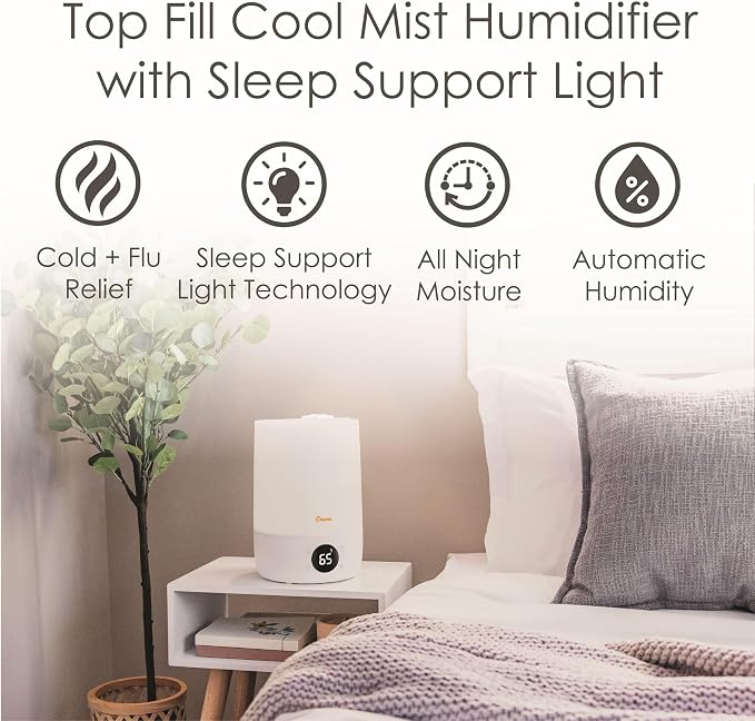 Crane Ultra-Quiet 3-in-1 Humidifier, Essential Oil Aroma Diffuser & Soothing Sleep Light - Compact 1.2 Gallon Capacity with Adjustable Night Light & Fragrance Tray - Ideal for Bedroom and Office - Image 3