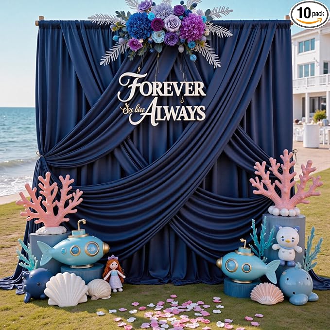 50ft x 12ft Wrinkle Free Navy Blue Backdrop Curtains by CO-AVE