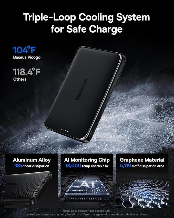 Baseus Picogo Power Bank, 0.5" Ultra Slim 10000mAh MagSafe Portable Charger, 27W Fast Charging Magnetic Battery Pack, Upgraded Polished Alloy Wireless Charger for iPhone 17 Pro Max/Air/16/15/14/13/12 - Image 5