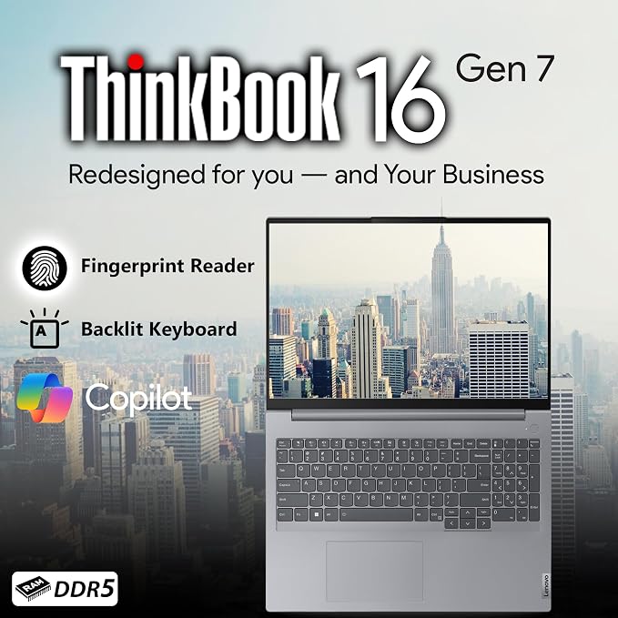 Lenovo ThinkBook 16 G7 Business Laptop, 16” FHD+, AMD Ryzen 7 7735HS, 32GB DDR5, 1TB NVMe, WiFi 6E + BT, Backlit KB, Fingerprint Reader, HD Webcam, Win 11 Pro - Image 5