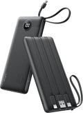 VRURC Portable Charger with Built in Cables, Slim Power Bank 10000mAh, USB C Travel Battery Pack, 5 Output 2 Input External Charging Bank for iPhone 17 16 15 14 13,Samsung,Android-Black(1 Pack) by Home