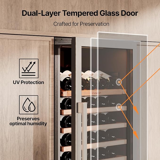 Ca'Lefort 24 Inch Dual Zone Wine & Beverage Center, 185 Can & 77 Bottle | 69-Inch Tall Wine Cellar, Quiet Inverter Compressor, 40-65°F Temperature Control, Display Shelf, Glide-Out Shelves & Drawer - Image 4
