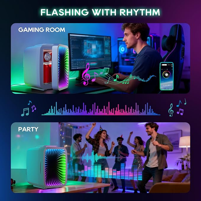 BEICHEN Mini Fridge 4L/6 Can With APP Light Controller for Gaming Room | 4L compact design| APP-controlled customized gaming light | Silent & energy-saving | AC/DC for home & auto |White - Image 3