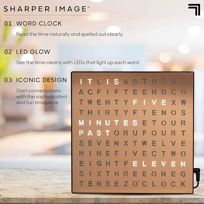 Sharper Image LED Word Digital Clock, Copper Finish, Light-Up Desk & Wall Clock - Image 4
