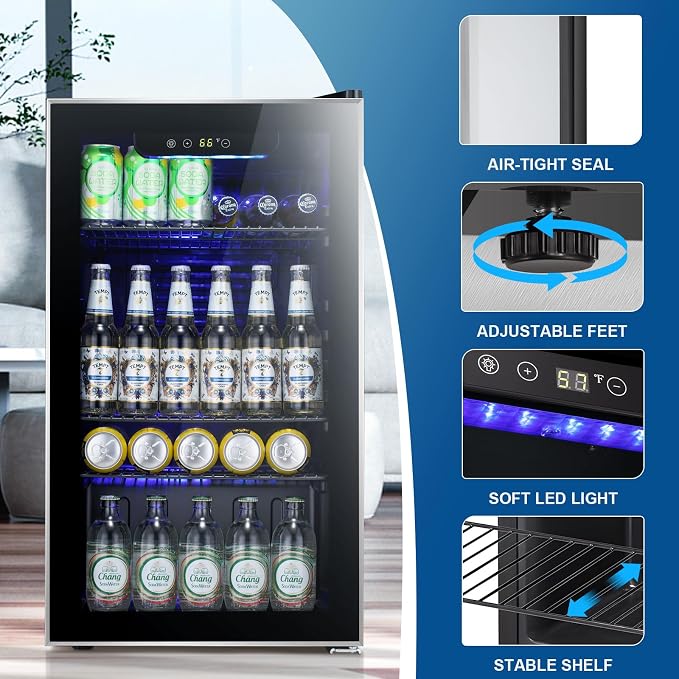 Antarctic Star Beverage Refrigerator -120 Can Mini Fridge for Soda Beer or Wine,Small Drink Dispenser, For Office or Bar with Adjustable Removable Shelves，Convertible Door ，3.1 Cu.Ft - Image 5