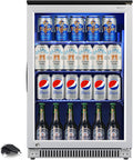Weili 20 Inch Under Counter Beverage Refrigerator with Glass Door, 120 Can | Built-in/Freestanding, Lock, 3.2 Cu.Ft, Stainless Steel, Adjustable Shelves, Beer Soda Drink Fridge, for Home Bar Office by Weili