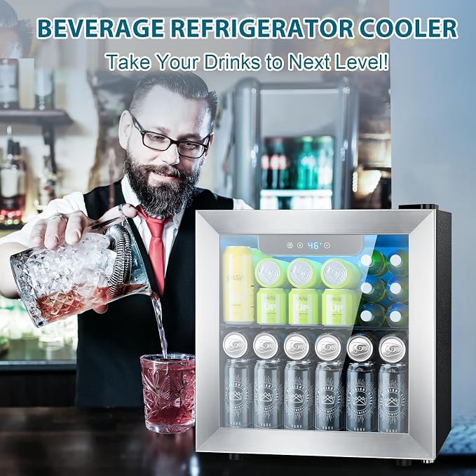 Electactic 48 Can Beverage Refrigerator,12 Bottle Wine Cooler with Stainless Steel Glass Door, Digital Temperature Display, Countertop Mini Fridge for Soda, Wine or Beer, Silver - Image 7