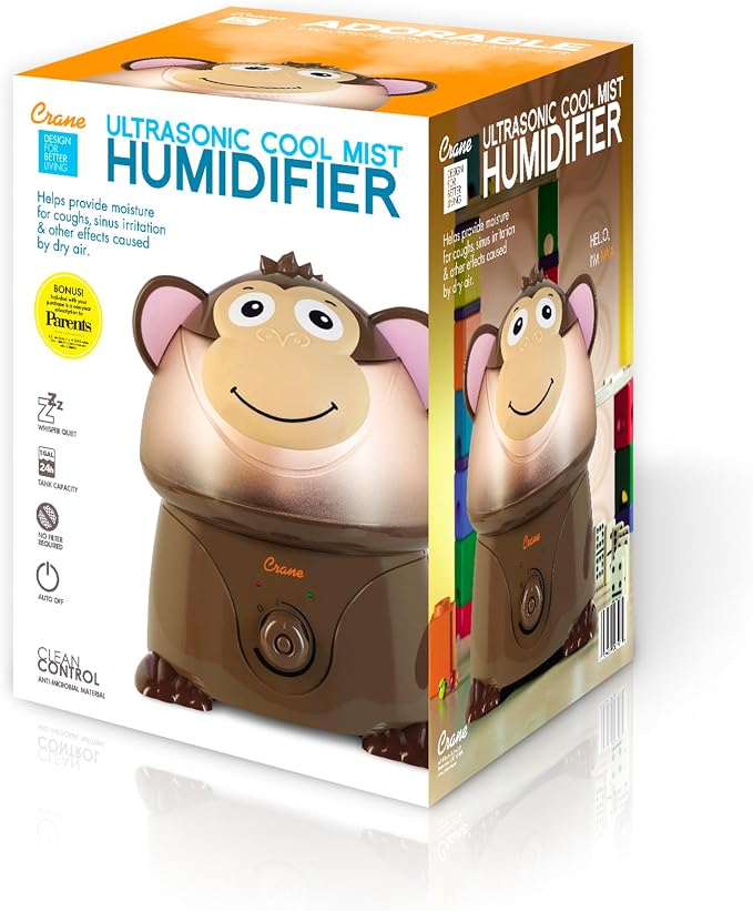 Crane Adorables Ultrasonic Humidifiers for Bedroom and Baby Nursery, 1 Gallon Cool Mist Air Humidifier for Large Room or Kid's Room, Humidifier Filters Optional, Monkey - Image 6