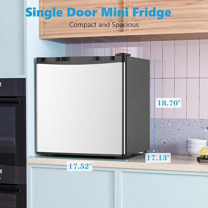 Electactic 1.7 Cu.ft Mini Fridge, Compact Refrigerator, Single Reversible Door, Ultra Quiet, Energy Efficient for Office, Dorm, Bedroom, Apartment, Silver - Image 4