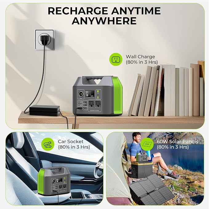 Portable Solar Generator, 300W Portable Power Station with Foldable 60W Solar Panel, 110V Pure Sine Wave 296Wh 80000mAh Lithium Battery Pack for Home Use RV Van Outdoor Camping-Panel included - Image 4