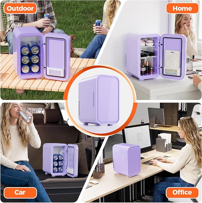 OSTBA Mini Fridge for Skincare, 6 Liter/8 Can 110V AC/DC Portable Thermoelectric Cooler Refrigerators for Bedroom, Skincare, Beverage, Office, Dorm Room and Car, Purple - Image 9