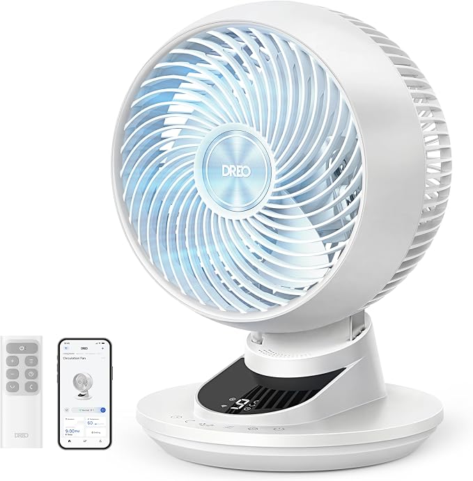 DREO Smart Fan for Bedroom, Powerful 85 ft Airflow, 12 Inches, Desk Fans in 20dB Quiet, 90°+90° oscillating fans, App/Voice Control, 9 Speeds & 8/12H Timer for Home Office Dorm by DREO