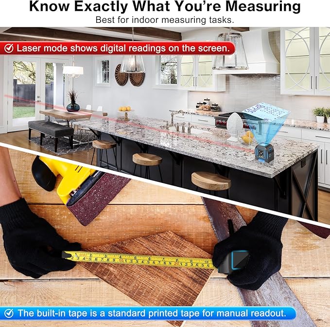 2-in-1 Laser Tape Measure, 130 Ft Laser Distance Meter and 16 Ft Self-Locking - Image 6