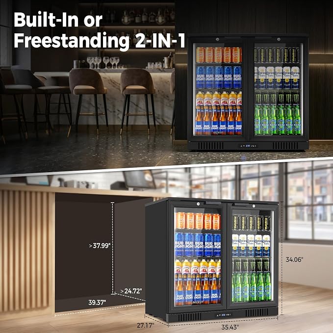 Back Bar Cooler with 2 Glass Door, Commercial Beverage Fridge Under Counter, 7.2 Cu.Ft Display Refrigerator with Safety Locks for Beer, Soda, Wine, Built-In/Freestanding for Bar Restaurant Home - Image 7