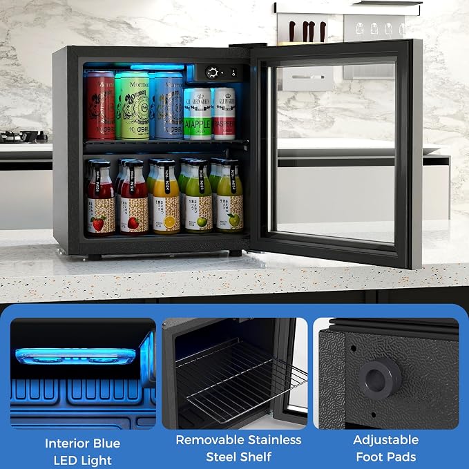COSTWAY 1.3 Cu. Ft. Beverage Refrigerator Cooler, 55 Cans Mini Fridge | 12 Bottles Tempered Glass Door, Removable Shelf & Adjustable Temperatures, Compact Drink Cooler for Wine, Beer & Soda - Image 9