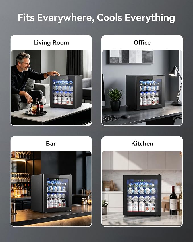 Feelfunn 50 Can Beverage Refrigerator, 1.3CuFt Mini Fridge with Glass Door | 40-61°F, ≤38dB, fast even cooling, removable shelf. For soda, beer, wine, 50 cans or 12 bottles in bedroom, office, dorm - Image 5