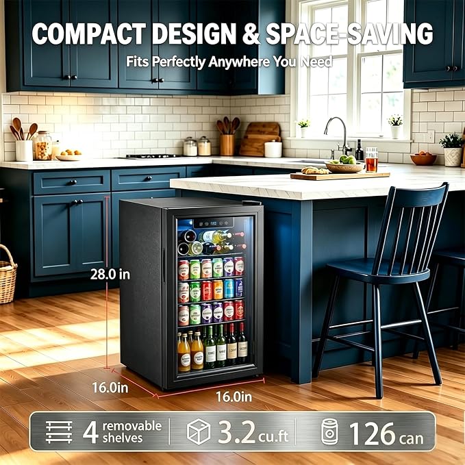Beverage Refrigerator, 3.2 Cu.Ft Mini Fridge with Glass Door & Air Cooling, and Electronic Temperature Control for Beer, Wine, Soda, Compact Drink Fridge for Home, Office, Bar (3.2 Cu.Ft) - Image 2