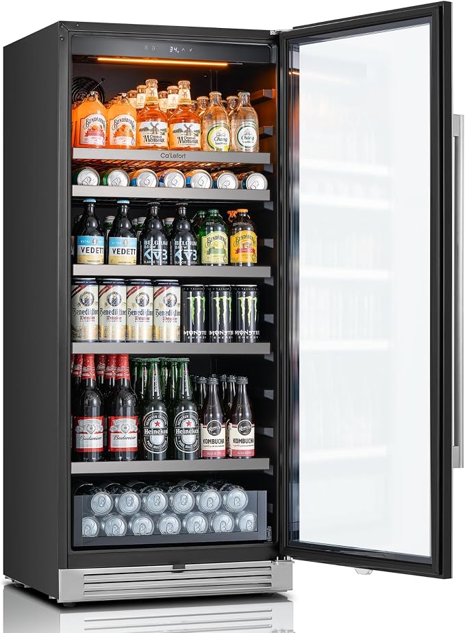 Ca'Lefort Beverage Refrigerator Cooler - 24 Inch Beverage Fridge 238 Can with Glass Door, Built-in or Freestanding Refrigerator with 3 Color LED, Drink Cooler for Soda Beer or Wine (Right-Hinged) - Image 8