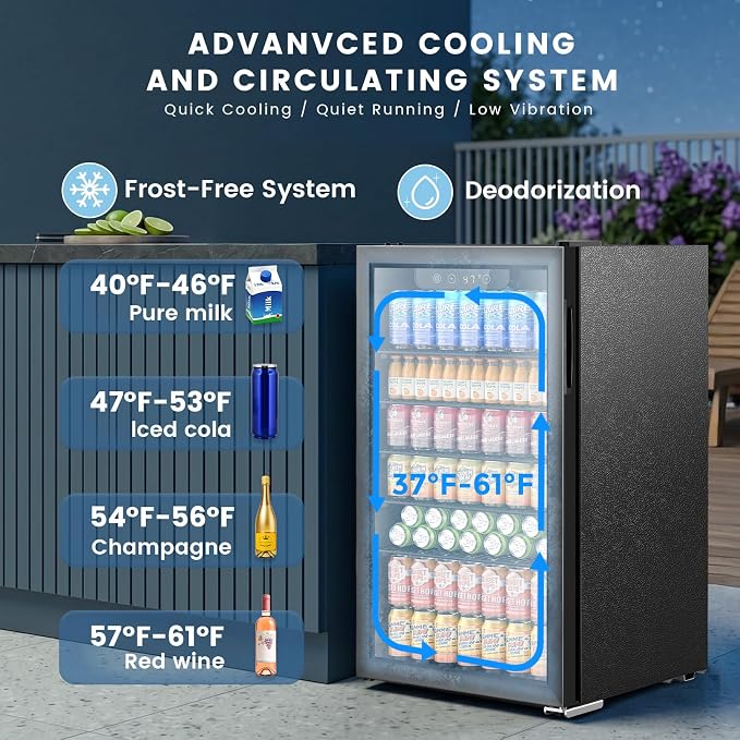 Electactic Mini Fridge 130 Can Beverage Refrigerator Cooler, 3.1 Cu.Ft Drink Fridge for Soda Wine Beer, Adjustable Temperature Control for Home Office, Black - Image 3