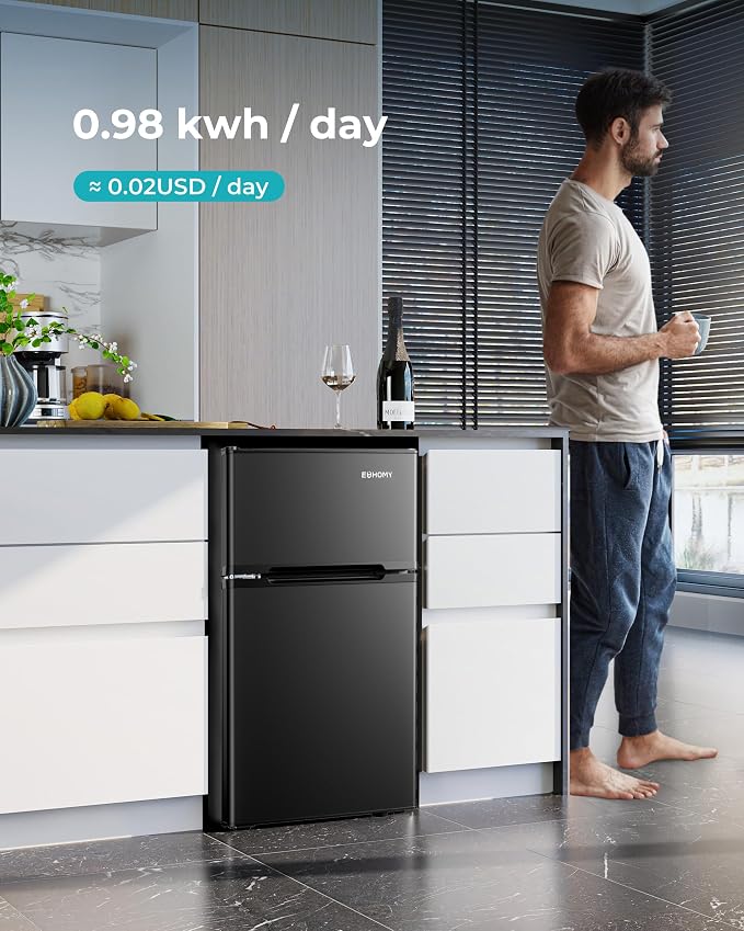EUHOMY Mini Fridge with Freezer, 3.2 Cu.Ft Mini Refrigerator, Dorm Fridge with 2 Door For Bedroom/Apartment/Office-Food Storage Cooling Drink, Black - Image 8