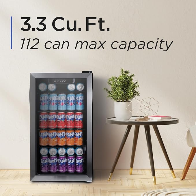 BLACK+DECKER 3.3 Cu. Ft. Beverage Cooler, BDB31HS | Beverage Fridge with Double Pane Glass Door, Drink Fridge with 112-Can Capacity for Home Bar and Home Office with LED Display - Image 2