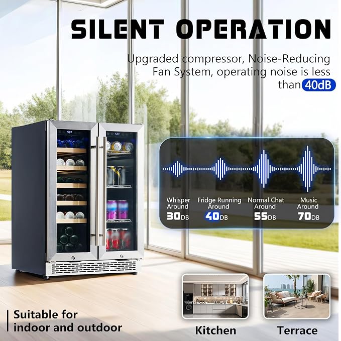 Albott 24 Inch Dual Zone Beverage Refrigerator, Glass Door Wine Cooler | Freestanding/Under Counter Wine and Beer Fridge, Holds 20 Bottles & 78 Cans, Ideal for Kitchen, Bar, Office, 34-64℉ & 41-68℉ - Image 8