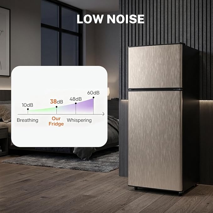 3.2 Cu.Ft Mini Fridge with Freezer, 2 Door Small Refrigerator with Adjustable Thermostat Energy-efficient Low Noise, Compact Fridge for Bedroom, Office, Dorm, Pewter - Image 5