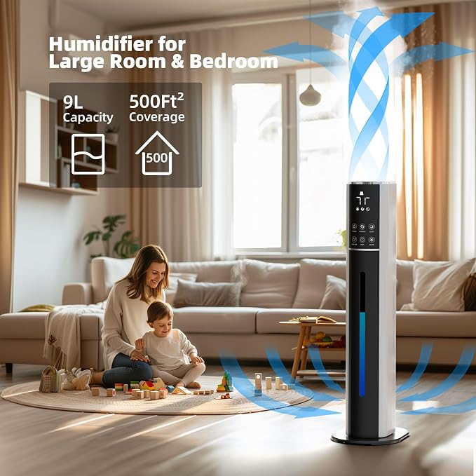 9L/2.5Gal Humidifier, Top Fill Quiet Cool Mist Humidifiers for Bedroom, Covers 550ft²,100H Runtime, 3 Mist Modes Humidifier Large Room, Home, Office, Plants with essential oil diffuser - Image 3