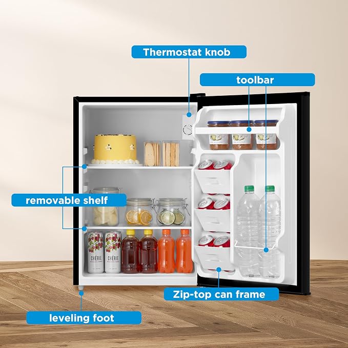 Midea 2.7 Cu.ft Mini Fridge, Energy Star Certified, Low Noise for Office | Adjustable Thermostat, Reversible Door,Ideal for Dorm, Office, Black - Image 5