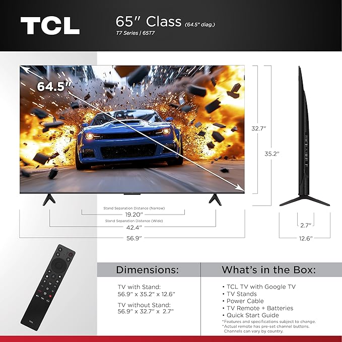 TCL 65" T7 4K QLED Google TV with 144Hz Gaming (65T7) | Smooth Motion for Sports & Gaming - Image 2