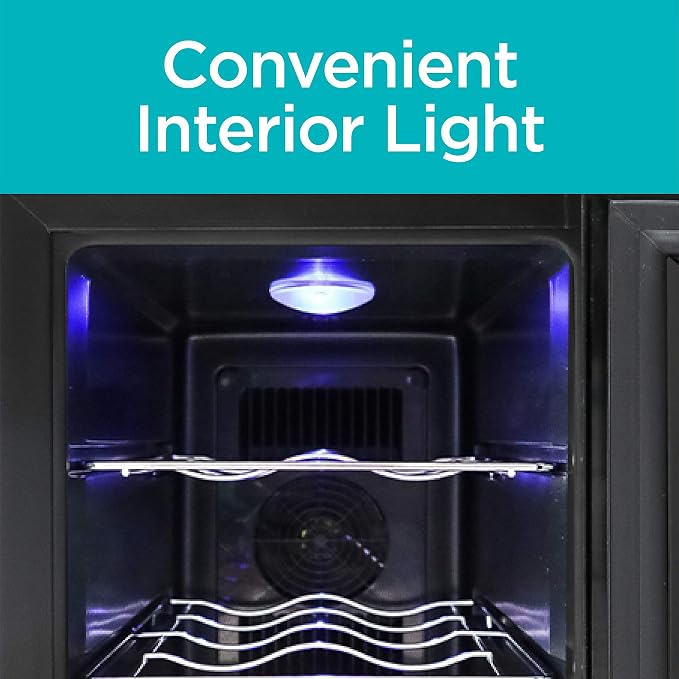 BLACK+DECKER 6-Bottle Thermoelectric Wine Cellar, BD60016, Black | Countertop Mini Fridge with Triple Pane Clear Glass Door, Bar Cabinet with LED Display, Slide-Out Chrome Racks - Image 6