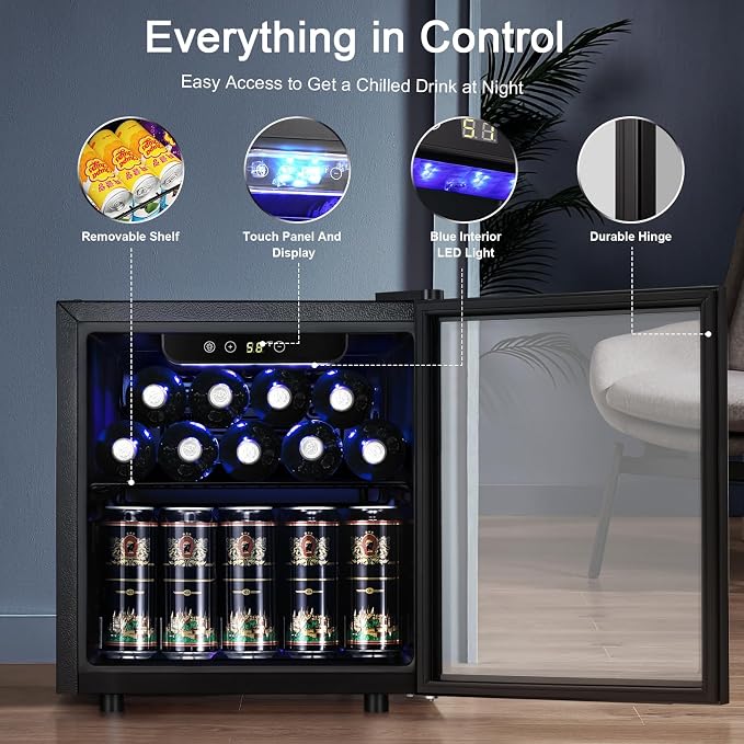 Antarctic Star 12 Bottle 48 Can Beverage Refrigerator Cooler - Mini Fridge Glass Door for Beer Soda Drinks or Wine,Freestanding Beverage Fridge for Home and Bar with Adjustable Shelving, 1.3 Cu. Ft. - Image 3
