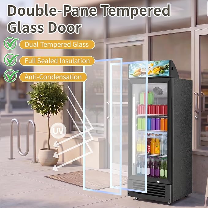 6 Cu.Ft Commercial Beverage Refrigerator with Glass Door | Merchandiser Display Fridge with LED Light, 7 Temp Control, 4 Lockable Casters for Retail Store Bar, Shops, Restaurants - Image 3