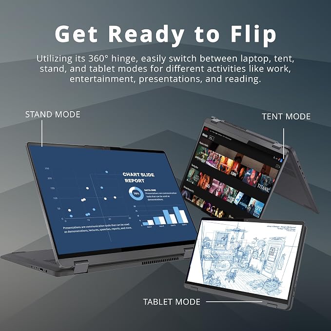 Lenovo IdeaPad Flex 5 16"" 2-in-1 2.5K IPS Touchscreen Laptop, Intel Core i7-1255U, 16GB RAM, 512GB SSD, Backlit Keyboard, Fingerprint Reader, Win 11 Pro, Storm Grey, 32GB Hotface USB Card, Gray - Image 3