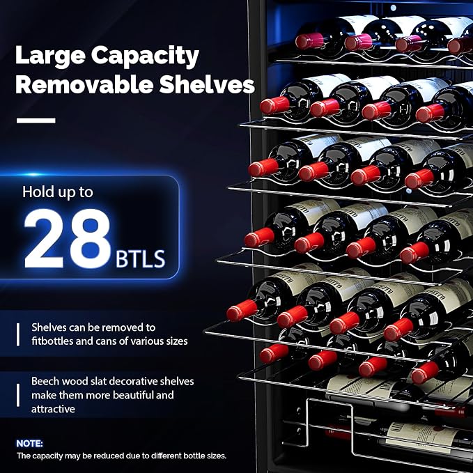 ROVSUN 28 Bottle Wine Fridge, Freestanding Compressor Wine Cooler Refrigerator, Beverage Wine Chiller with Digital Temperature Control & Double-layer Glass Door for Red White Wine, Champagne, Beer - Image 3