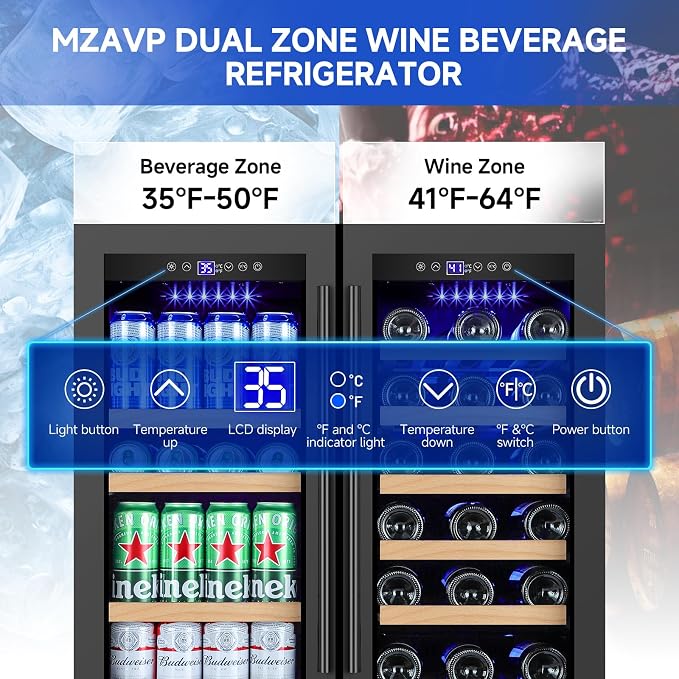 30 Inch Wine and Beverage Refrigerator, Dual Zone 30" Wine Fridge Under Counter/Freestanding, 30 Inch Wide Beverage Cooler with Glass Door, Holds 30 Bottles & 110 Cans for Home Bar Office, Black - Image 2