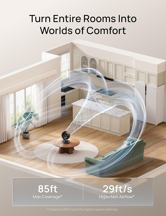 DREO Smart Fan for Bedroom, Powerful 85 ft Airflow, 12 Inches, Desk Fans in 20dB Quiet, 90°+90° oscillating fans, App/Voice Control, 9 Speeds & 8/12H Timer for Home Office Dorm - Image 5
