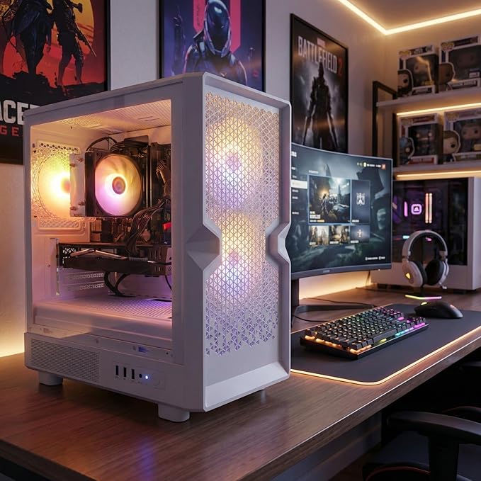 STGAubron Gaming PC Desktop,Core I7,RX 580 8G,32G RAM,512G SSD | Gaming Computer Tower for Streaming,Video Editing,Home,School,I7 up to 3.9GHz,ARGB Fan,WiFi 6,BT 5.0,4K HDMI,Win11 Home,White - Image 5