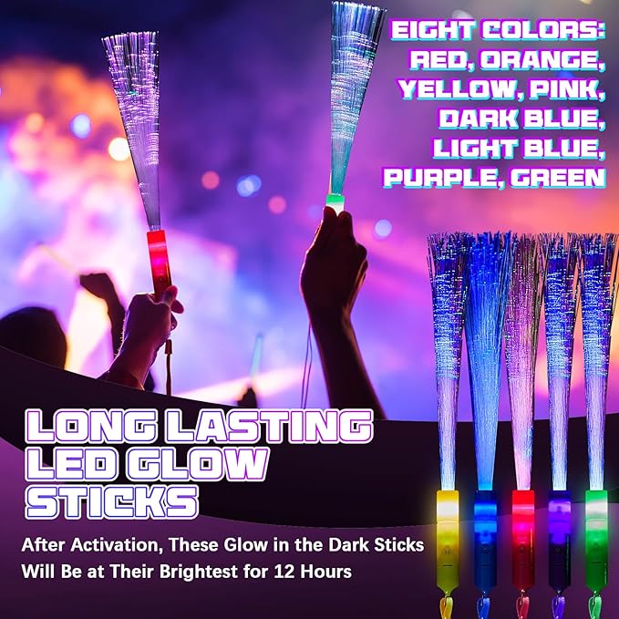 Kasyat 10 Pieces Glow Fiber Wands Sticks Light up Fiber Optic Wands LED - Image 2