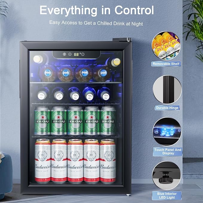 Antarctic Star Beverage Refrigerator Cooler-85 Can Mini Fridge Glass Door for Soda Beer Wine Stainless Steel Glass Door Small Drink Dispenser Digital Display for Home, Office Bar,2.6cu.ft - Image 4