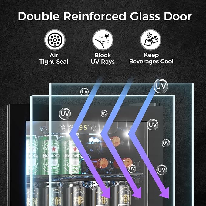 COWSAR Mini Fridge Cooler, 16 Bottle 68 Can Beverage Refrigerator with Glass Door for Wine Beer Soda, Wine Fridge with Touch Control Panel, Wire Shelving for Home Office Bar, 1.7 Cu. Ft - Image 6