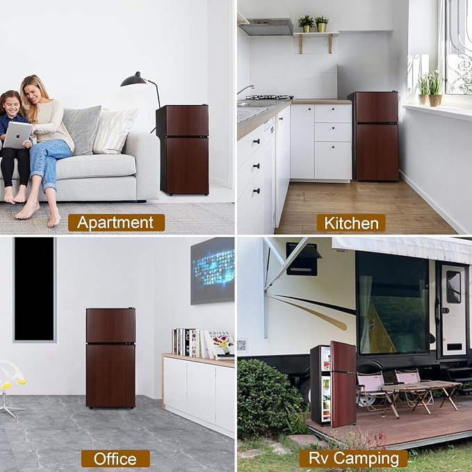 Mini Refrigerator with Freezer 3.5 Cu. Ft. Small Fridge with Freezer Wood | 2 Door Mini Fridge with 7-Level Adjustable Thermostat Removable Shelves, Compact Refrigerator for Office/Dorm/College/RV - Image 7