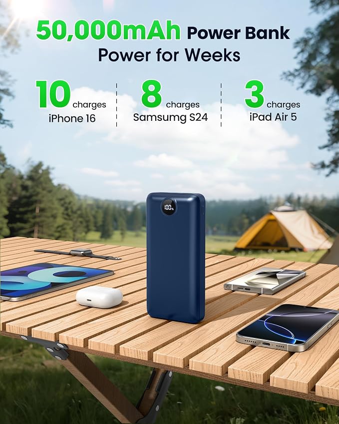 Portable Charger Power Bank 50000mAh 22.5W Fast Charging Battery Bank USB C External Battery Pack with 3 Output & 2 Input Digital Display Travel Essential for iPhone 16/15/14/13/12, Samsung, iPad etc - Image 3