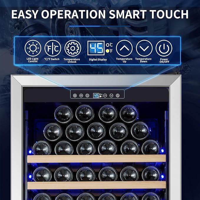 Large 200 Bottle Wine Fridge - 24 Inch Wine Cooler Refrigerator, Freestanding and Built-in Design, Upgraded Compressor Cooling, Intelligent Temperature Memory - Image 3